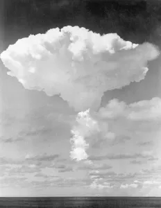 Nuclear cloud seen here in the late stages of development over Malden Island following Nuclear cloud seen here in the late stages of development over Malden Island following