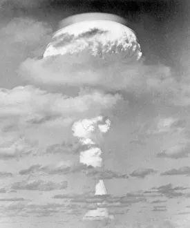 Nuclear mushroom cloud seen here over Malden Island following the detontation of the bomb Nuclear mushroom cloud seen here over Malden Island following the detontation of the bomb
