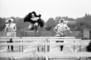 The Nun's Olympics. Left to right Barbara Bremel, Kevin Moran The Nun's Olympics. Left to right Barbara Bremel, Kevin Moran