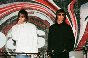 Oasis press conference, Liam and Noel Gallagher. 25th August 1999 Oasis press conference, Liam and Noel Gallagher. 25th August 1999