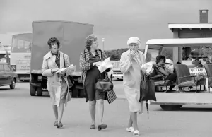 Old ladies enjoying fish and chips during a day out to the beach at Trecco Bay Old ladies enjoying fish and chips during a day out to the beach at Trecco Bay