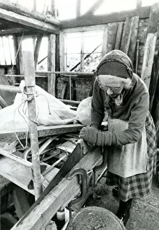Images Dated 6th July 1978: Old lady sawing wood. Miss May Savidge had her 500 year old house dismantled