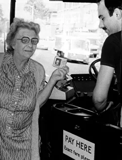 Old People - Travelling on the Bus using her bus pass, 12th August 1984 Old People - Travelling on the Bus using her bus pass, 12th August 1984