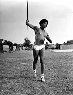 Images Dated 11th August 1977: Olympic and Commonwealth Javelin thrower Tessa Sanderson of Wednesfield, Staffs