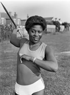 Images Dated 11th August 1977: Olympic and Commonwealth Javelin thrower Tessa Sanderson of Wednesfield, Staffs