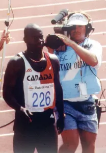 Olympic Games 1992 Ben Johnson after competing in the 100 metres heat Olympic Games 1992 Ben Johnson after competing in the 100 metres heat