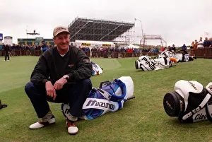 Open Golf Championship Birkdale 1998 Ross Drummond sits on Mazuno bag during practice day Open Golf Championship Birkdale 1998 Ross Drummond sits on Mazuno bag during practice day