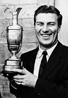 P W Thomson golfer holding trophy open golf champion claret bowl P W Thomson golfer holding trophy open golf champion claret bowl