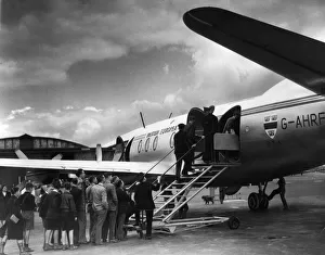 Passengers boarding flight at Renfrew Airport, British European Airways, Scotland Passengers boarding flight at Renfrew Airport, British European Airways, Scotland