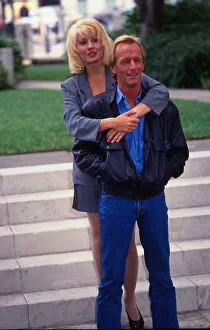 Paul Hogan actress June 1988 With actress Linda Kozlowski arm round neck Paul Hogan actress June 1988 With actress Linda Kozlowski arm round neck
