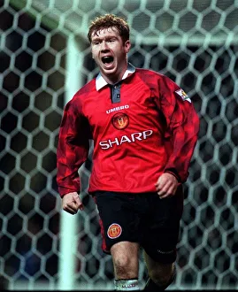 Paul Scholes Manchester United Apr 1998 Celebrating after scoring a goal for Paul Scholes Manchester United Apr 1998 Celebrating after scoring a goal for