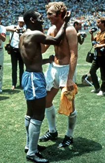 Pele of Brazil and Bobby Moore of England exchange shirts after the World Cup Group C Pele of Brazil and Bobby Moore of England exchange shirts after the World Cup Group C
