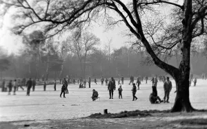 People skating on a frozen lake during a particularly cold winter in February 1963 People skating on a frozen lake during a particularly cold winter in February 1963