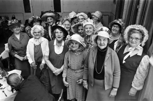 People wearing Easter Bonnets at a Darby & Joan Club, Berkshire. April 1976 People wearing Easter Bonnets at a Darby & Joan Club, Berkshire. April 1976