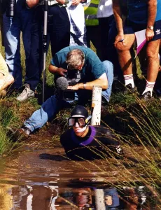 Peter Beumont from Llandaff, Cardiff. World record Bog Snorkler. in action. 1990's Peter Beumont from Llandaff, Cardiff. World record Bog Snorkler. in action. 1990's