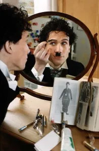 Peter Duncan actor getting ready for his part as Charlie Chaplin make-up Peter Duncan actor getting ready for his part as Charlie Chaplin make-up