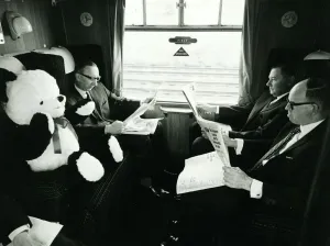Peter the Panda travels First class on the train to Sheffield to meet Dick Emery Peter the Panda travels First class on the train to Sheffield to meet Dick Emery