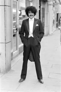 Phil Lynott of Thin Lizzy modelling clothes from Saville Row, London Phil Lynott of Thin Lizzy modelling clothes from Saville Row, London