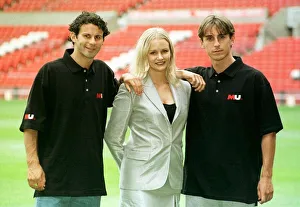 Phillipa Gant TV Presenter with Ryan Giggs and Gary Neville at Manchester Uniteds Phillipa Gant TV Presenter with Ryan Giggs and Gary Neville at Manchester Uniteds