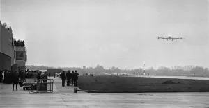 Photographers on the apron awaiting the arrival of the first Boeing 747 ' Photographers on the apron awaiting the arrival of the first Boeing 747 '