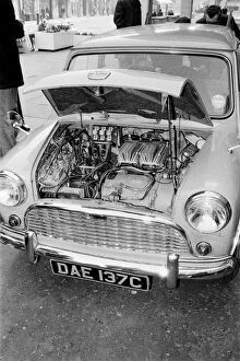 Images Dated 21st November 1973: Picture shows the electric powered engine of Mr Geoffrey Rippons new Electric Mini