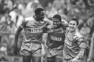 Picture shows John Fashanu (left), Dennis Wise (right) celebrating a goal by Carlton Picture shows John Fashanu (left), Dennis Wise (right) celebrating a goal by Carlton