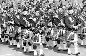 Pipers marching pas the Royal County Hotel in Durham during the Durham Miners Gala in Pipers marching pas the Royal County Hotel in Durham during the Durham Miners Gala in