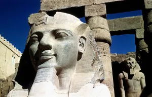 Places: Egypt - Luxor - Ancient Statue Ramses II 2nd. Close up of the carved Places: Egypt - Luxor - Ancient Statue Ramses II 2nd. Close up of the carved
