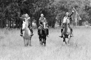 The Police, pop/rock group, pictured riding horses. Left is guitarist Andy The Police, pop/rock group, pictured riding horses. Left is guitarist Andy