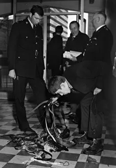 Images Dated 30th March 1970: Police at Southend stopped any possible trouble makers, making them remove bootlaces