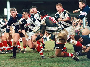Images Dated 1st March 1997: Pontypridds Dale McIntosh passes the ball to Matthew Lloyd. March 1997