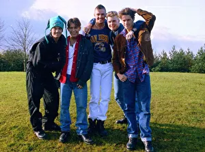 Pop group Take That pose for group photographs. Left to right are: Robbie Williams Pop group Take That pose for group photographs. Left to right are: Robbie Williams