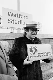 Pop star and Watford FC Chairman, Elton John, opens the new Watford Stadium Halt railway Pop star and Watford FC Chairman, Elton John, opens the new Watford Stadium Halt railway