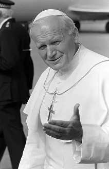 Pope John Paul II at Cardiff airport on his visit to Wales Pope John Paul II at Cardiff airport on his visit to Wales