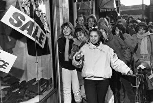 Post Christmas Sales Liverpool 1985. Dionne Omar heads the bargain hunters outside Girls Post Christmas Sales Liverpool 1985. Dionne Omar heads the bargain hunters outside Girls