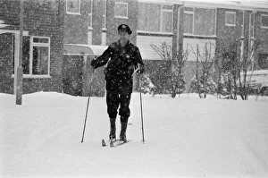 A postman on ski's in the snow, Reading, Berkshire. January 1982 A postman on ski's in the snow, Reading, Berkshire. January 1982