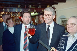 Images Dated 21st March 1992: Prime Minister John Major in a pub in Huntingdon, during the general election campaign