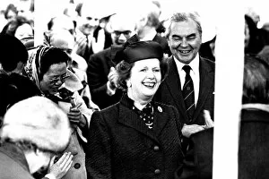 Images Dated 12th March 1982: Prime Minister Margaret Thatcher at the launch of the SD14 cargo ship United Effort at
