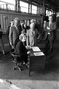 Prime Minister Margaret Thatcher visits Harker and Son at Stockton. 12th September 1987 Prime Minister Margaret Thatcher visits Harker and Son at Stockton. 12th September 1987