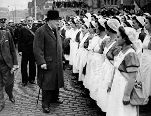 Prime Minister Winston Churchill accompanied by the Mayor and Alderman JA Mosely Prime Minister Winston Churchill accompanied by the Mayor and Alderman JA Mosely