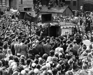 Prime Minister Winston Churchill surrounded by huge crowds of people on his visit to Prime Minister Winston Churchill surrounded by huge crowds of people on his visit to