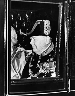 Prime Minister Winston Churchill with his wife in their coach during the Ministers Prime Minister Winston Churchill with his wife in their coach during the Ministers