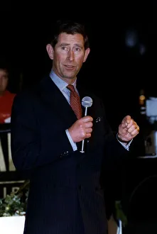 Prince Charles in dark suit holding microphone April 1993 Prince Charles in dark suit holding microphone April 1993