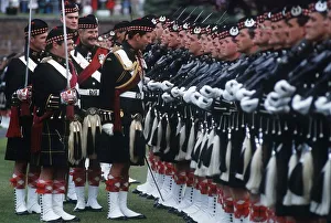 Prince Charles inspecting the ranks in full Scottish military outfit July 1988 Prince Charles inspecting the ranks in full Scottish military outfit July 1988