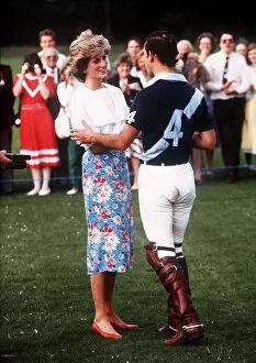 Images Dated 30th June 1985: Prince Charles, Prince of Wales and Princess Diana, Princess of Wales attend a polo