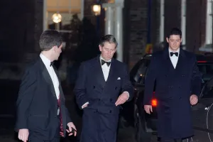 Prince CharlesLeaving Spencer House November 1998 at midnight at the back walking Prince CharlesLeaving Spencer House November 1998 at midnight at the back walking