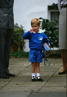 Prince Harry September 1987 wearing a blue sweatshirt shorts with thamas the tank engine Prince Harry September 1987 wearing a blue sweatshirt shorts with thamas the tank engine