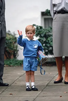 Prince Harry waves as he starts his first day at first day at Mrs Mynors nursery school Prince Harry waves as he starts his first day at first day at Mrs Mynors nursery school