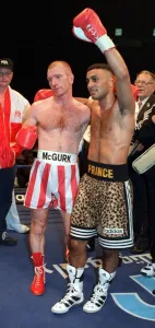 Prince Naseem Hamed with Billy Hardy after his victory over Billy Hardy in Manchester to Prince Naseem Hamed with Billy Hardy after his victory over Billy Hardy in Manchester to
