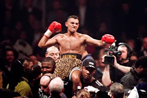 Prince Naseem Hamed on the shoulders of his supporters after beating Tom Boom Boom Prince Naseem Hamed on the shoulders of his supporters after beating Tom Boom Boom